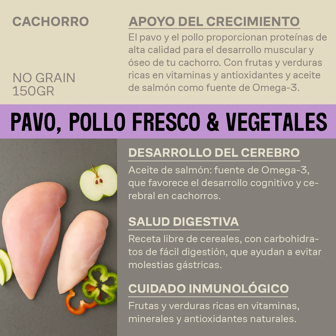 Comida húmeda natural cachorros - Pavo, pollo y vegetales