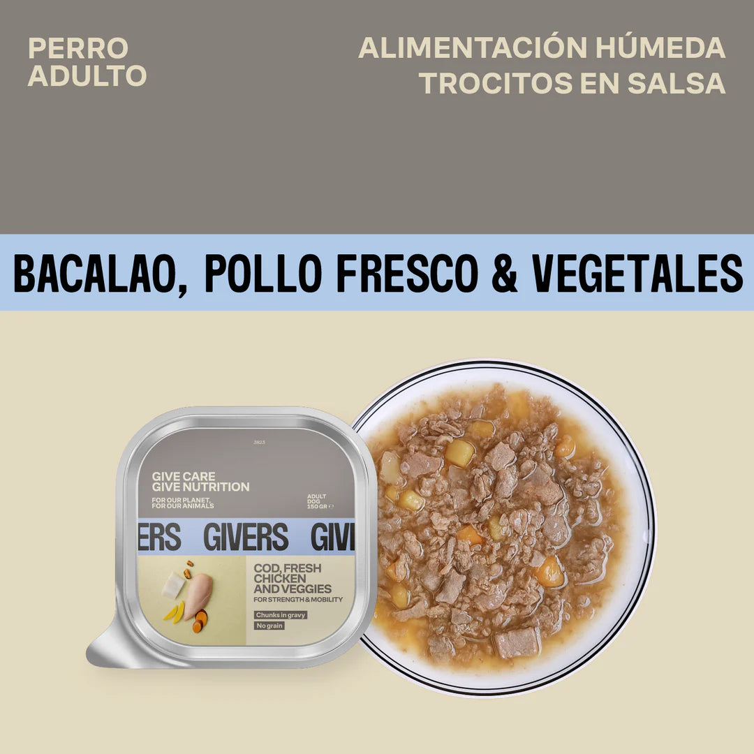 Comida húmeda natural - bacalao, pollo y vegetales