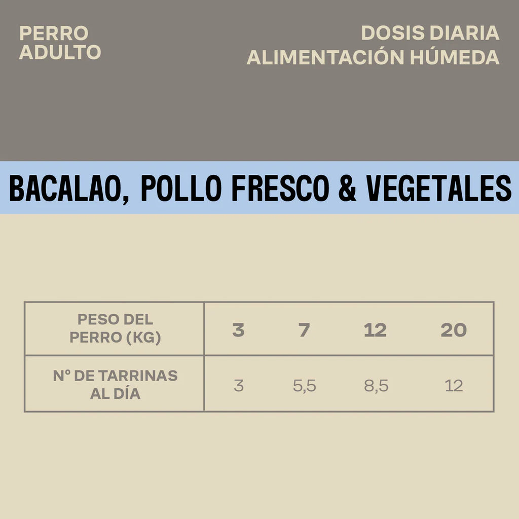 Comida húmeda natural - bacalao, pollo y vegetales