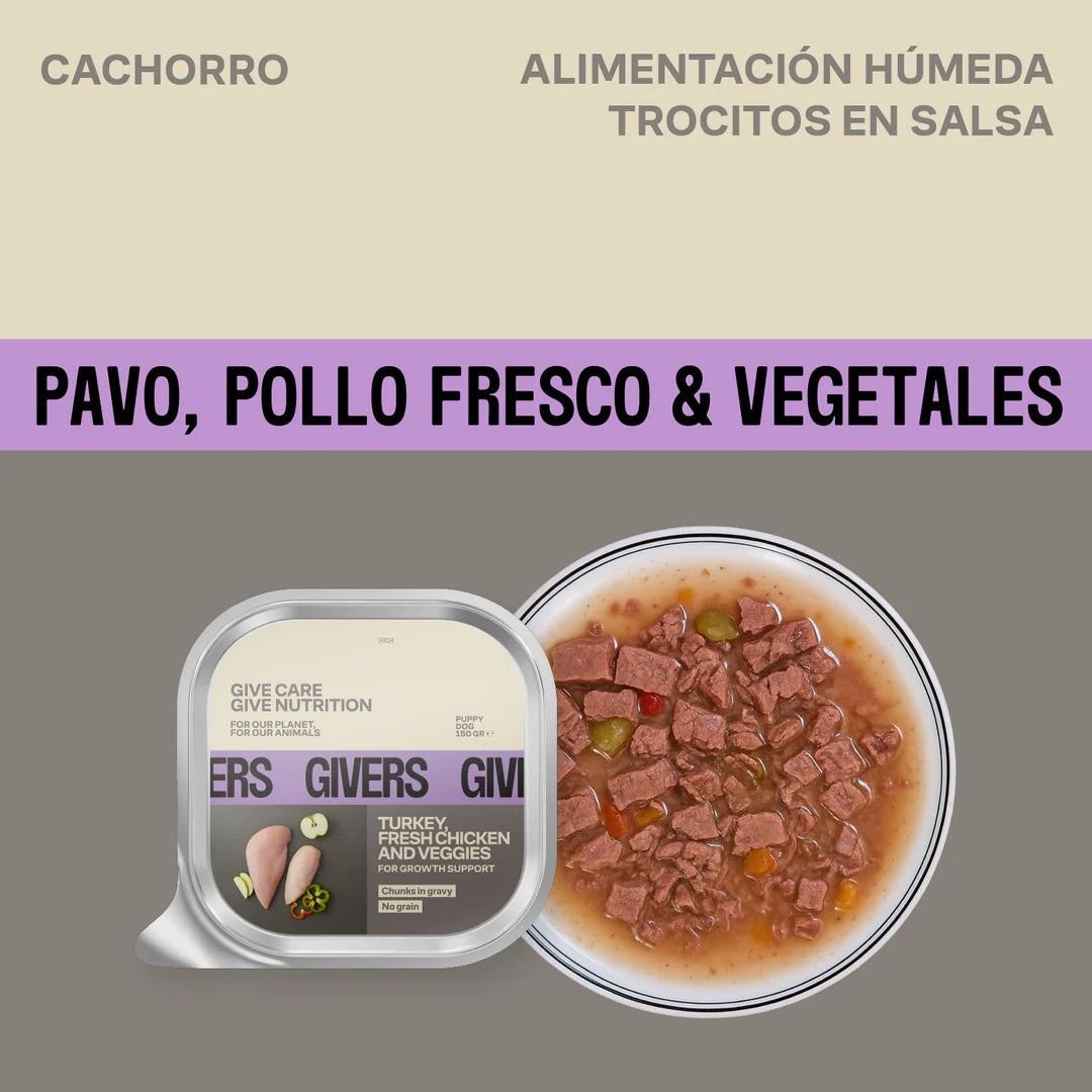 Comida húmeda natural cachorros - Pavo, pollo y vegetales