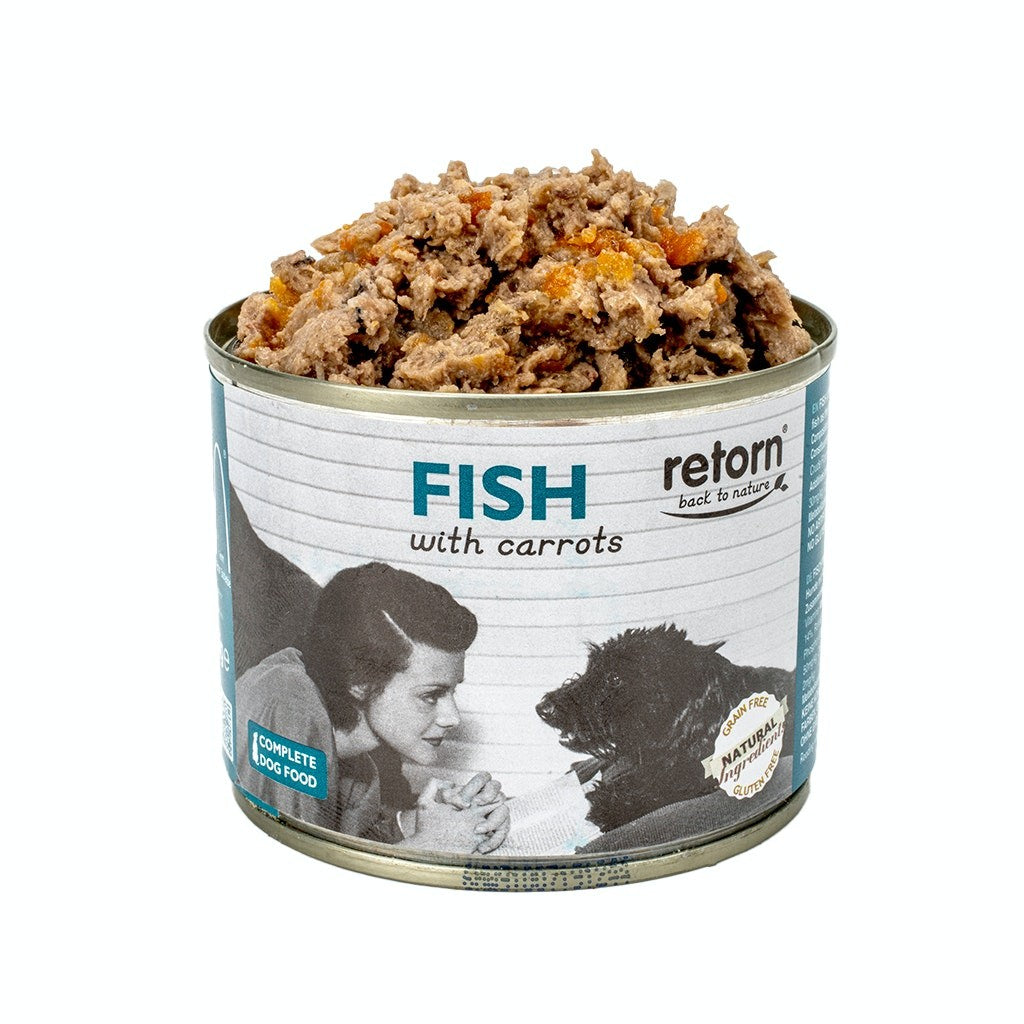 LATAS PARA PERROS DE PESCADO CON ZANAHORIAS DE RETORN
