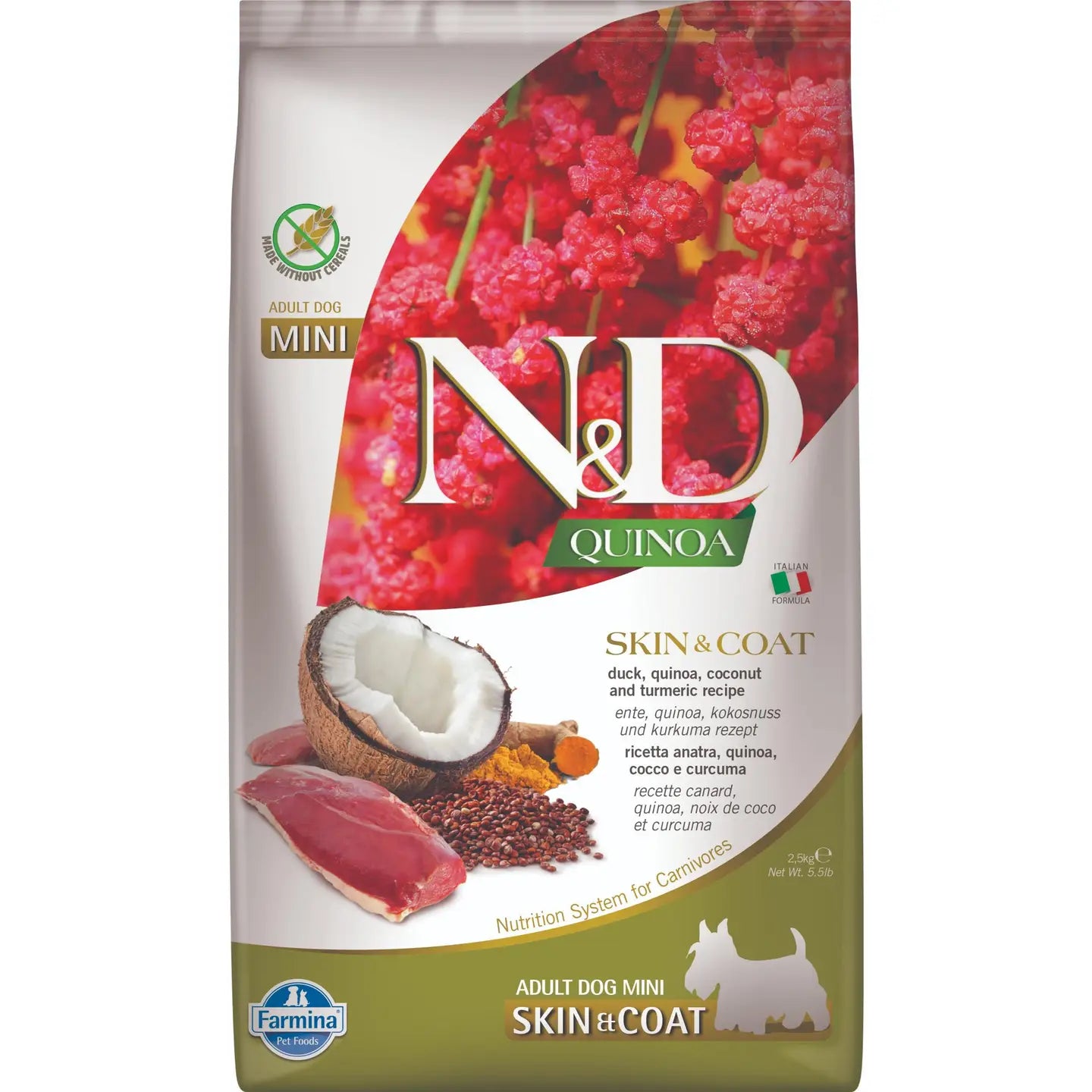 N&D PATO, QUINOA, CÚRCUMA ADULTO, CROQUETA MINI (2,5 KG)