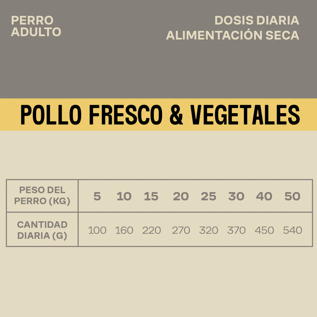 Pienso natural adultos - Pollo y vegetales - 3 Kg