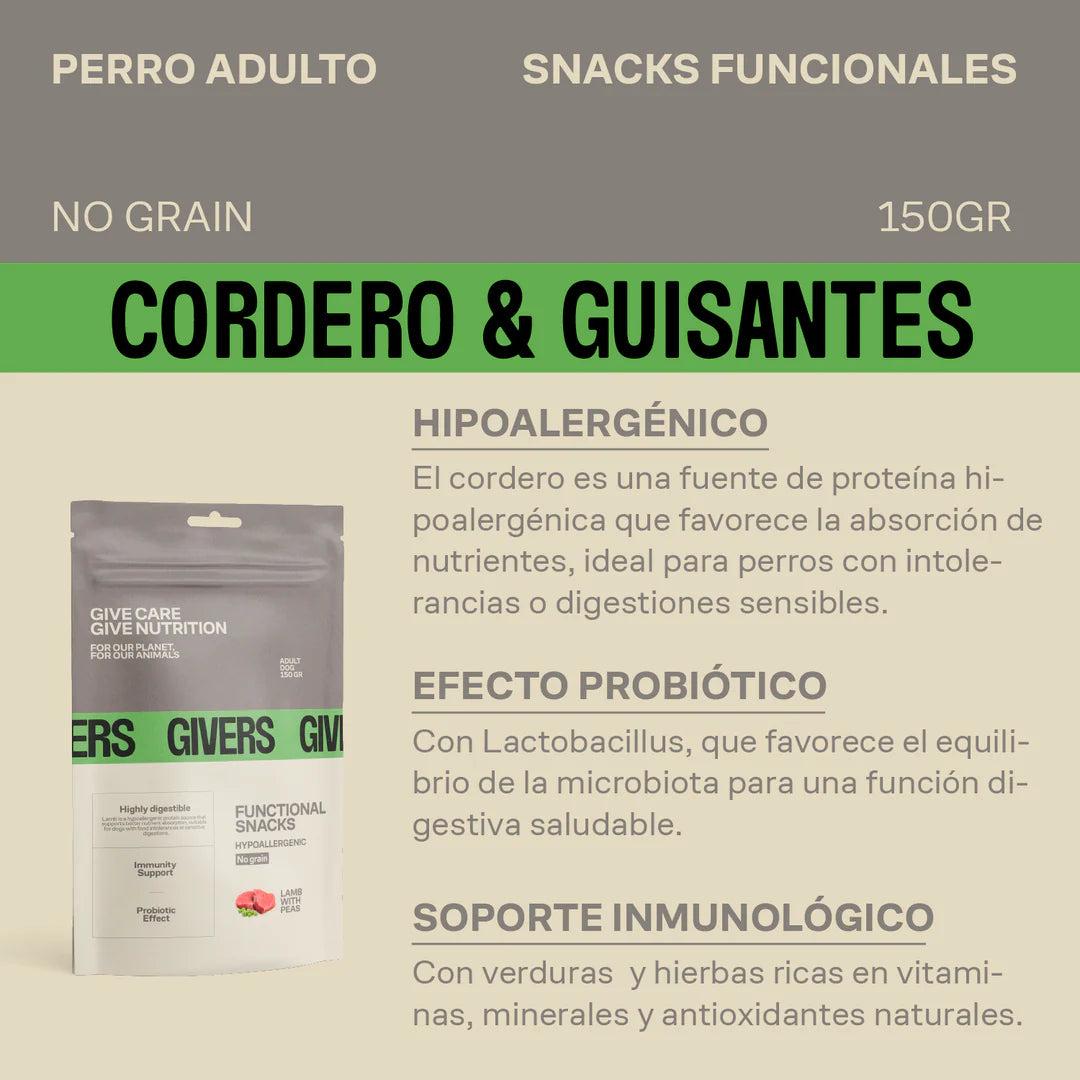 Snack natural cordero con guisantes